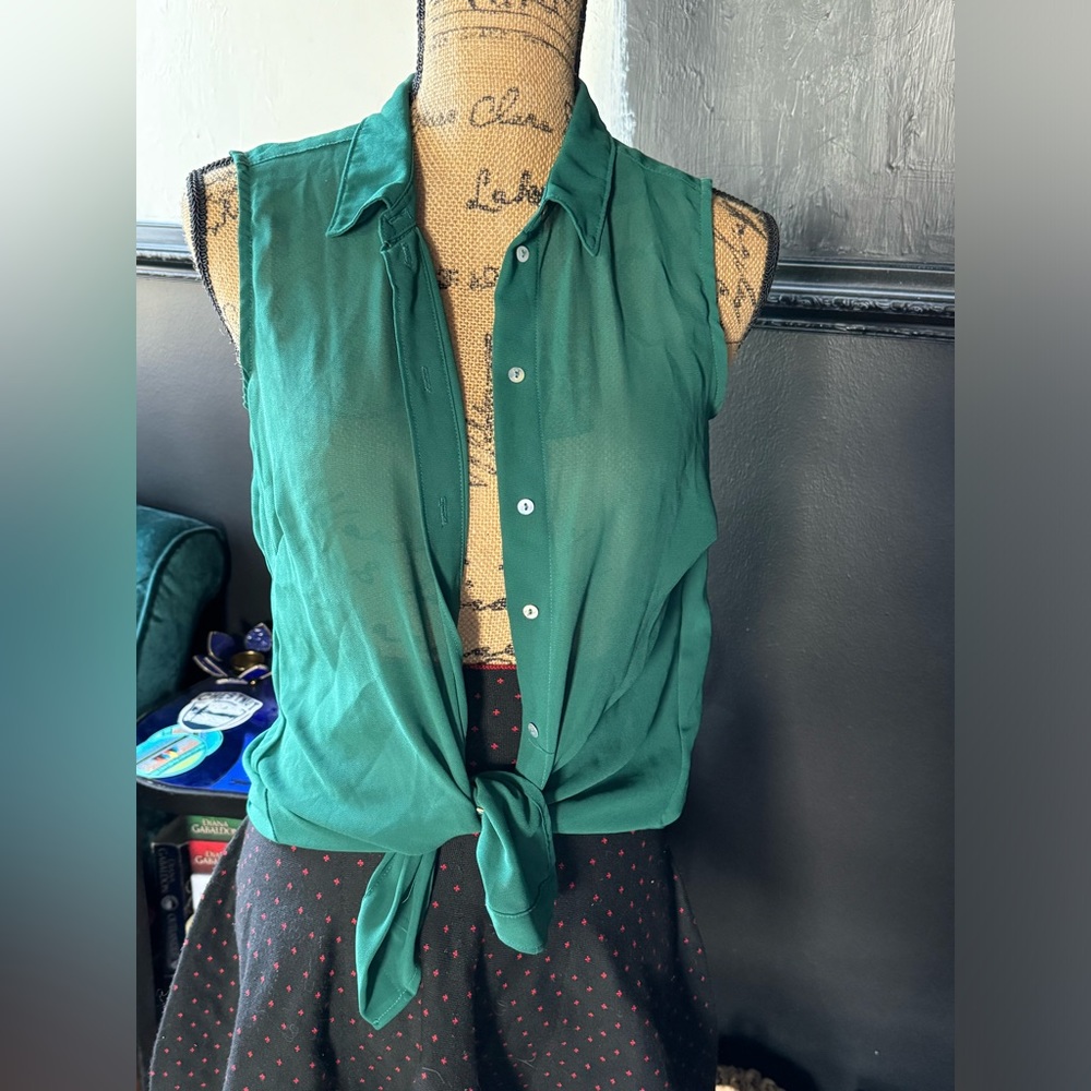 Green button down blouse